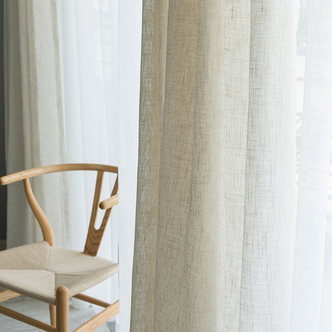 Cortina de lino de estilo japonés moderno, cortina de gasa gruesa, ventana de dormitorio, ventana, balcón, sombreado ► Foto 1/6