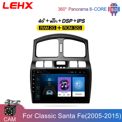 LEHX-Radio Multimedia con GPS para coche, Radio con reproductor, Android 9,0, 2GB RAM, 9 pulgadas, 2DIN, para Hyundai Classic Santa Fe GPS para coche 2005-2006 ► Foto 1/6
