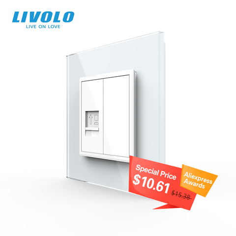 Livolo UK estándar nuevo estilo panel de cristal blanco, 1 Gang Home pared sonido TV ordenador toma acústica, STV teléfono plug ► Foto 1/6