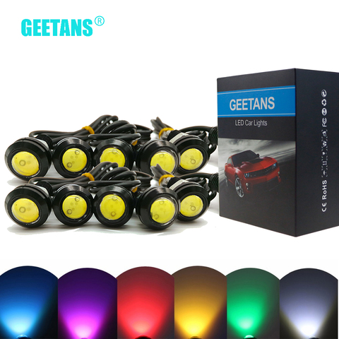 GEETANS-Luz LED blanca de 18mm, 23mm, 12V, antiniebla para coche, DRL, señal de estacionamiento de marcha atrás diurna, carcasa negra/plateada, 10 Uds. ► Foto 1/6