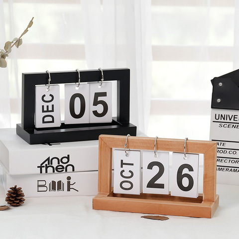 Calendario Vintage de madera para el hogar, decoración de escritorio, adornos rústicos, mesa de planificación con tapa artesanal, calendario perpetuo, suministros de oficina ► Foto 1/6