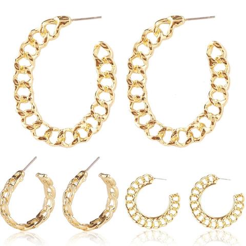 Pendientes sencillos de aro de oro C para mujer, aretes geométricos de cadena de eslabones de Metal, aretes Punk de círculo grande redondo, joyería 2022 ► Foto 1/6