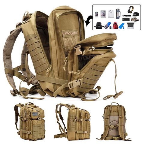 Mochila táctica militar de gran capacidad para hombre, bolsa deportiva de asalto impermeable, ideal para hacer senderismo o caza, camping, forrado rústico, 50L, bolsas deportivas 3P ► Foto 1/6