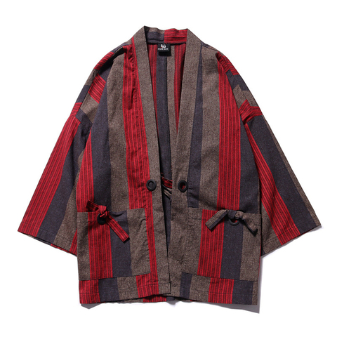 Kimono tradicional japonés para hombre, cárdigan de estilo chino Retro a rayas de algodón, ropa de playa suelta para verano, Haori Yukata ► Foto 1/6