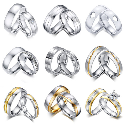 ZORCVENS-Anillos románticos de acero inoxidable para hombre y mujer, anillos de boda con piedras CZ de moda, nuevo Color plata 2022 ► Foto 1/6