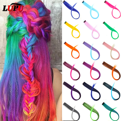 LUPU-extensiones de cabello largo y liso, un Clip en una pieza, colores brillantes, arcoíris, rosa, púrpura, sintético, hebras en Clips ► Foto 1/6