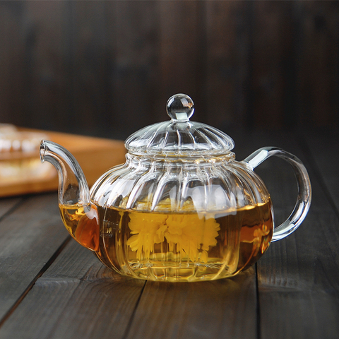 Forma de la calabaza de tetera de vidrio tetera con Infusor de té de hierbas de hoja de resistente al calor vidrio flor taza de té WF1015 ► Foto 1/5