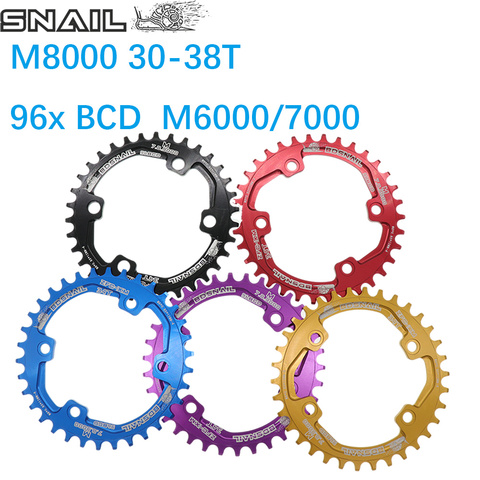 6 Color Caracol ronda 96BCD 30 t/32 t/34 t/36 t/38 T estrecho ancho ciclismo cadena MTB bicicleta Chainwheel Crankset parte M7000/8000/9000 ► Foto 1/6