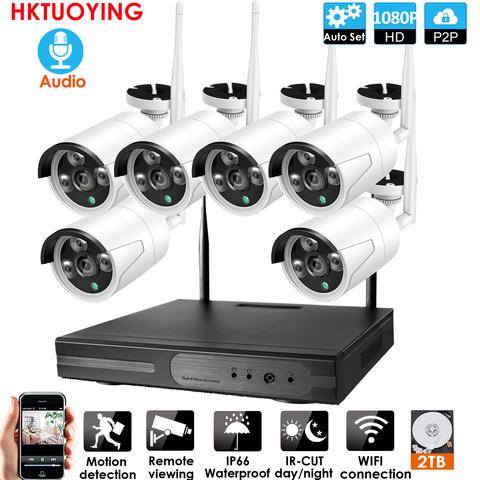 Plug and Play 6CH Audio1080P HD Kit NVR inalámbrico P2P interior al aire libre IR visión nocturna seguridad 2.0MP IP Cámara WIFI CCTV sistema ► Foto 1/6