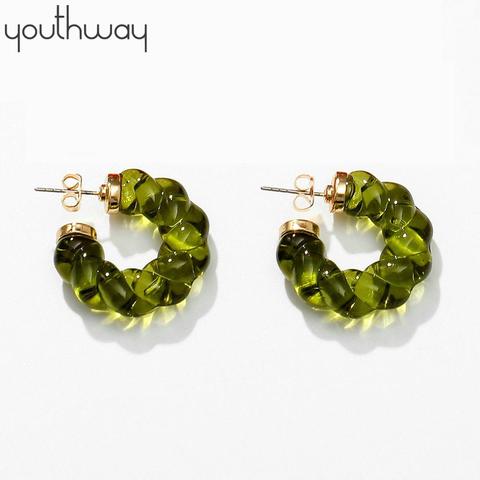 Pendientes de aro con forma de C de resina verde para mujer, aretes de aro con diseño geométrico transparente, de 26mm ► Foto 1/6