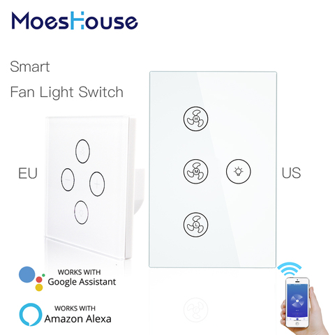 Nuevo WiFi RF inteligente ventilador de techo luz 2/3 Control de vía de vida inteligente/Tuya APP remoto RF de Control de velocidad Alexa Google Compatible ► Foto 1/6