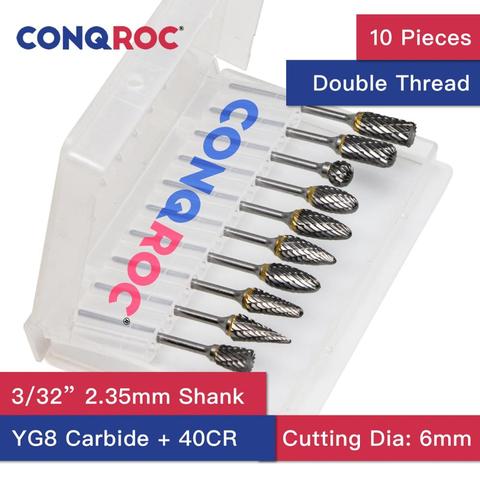 Juego de fresas de carburo de corte de 6mm, brocas rotativas de rosca doble de 3/32 