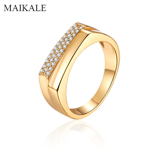 MAIKALE Simple dorado plateado Color Cubic Zirconia anillo Linda anillo Irregular anillo redondo para el dedo boda banda anillos para las mujeres joyería regalos ► Foto 1/6