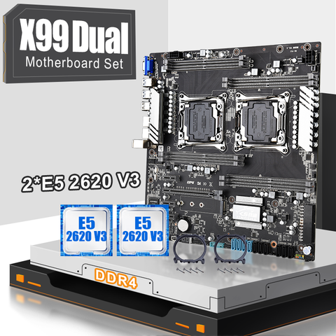 JINGSHA-Conjunto de placa base X99 dual, procesador de seis núcleos, compatible con CPU MAX 2400MHz, 8 canales, LGA 2011 V4, 2 uds., XEON E5 2620V3 ► Foto 1/5