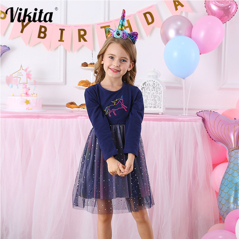 VIKITA-vestido de unicornio para niña, tutú de princesa para niña, fiesta de cumpleaños, Vestidos de Licorne para niño, Vestidos de otoño e invierno ► Foto 1/6