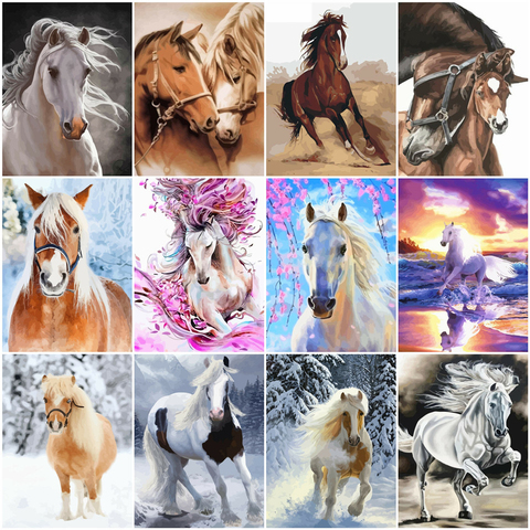 AZQSD-pintura de lienzo con números DIY, Kits de arte abstracto de caballo sin marco para colorear por números, decoración del hogar de animales ► Foto 1/6