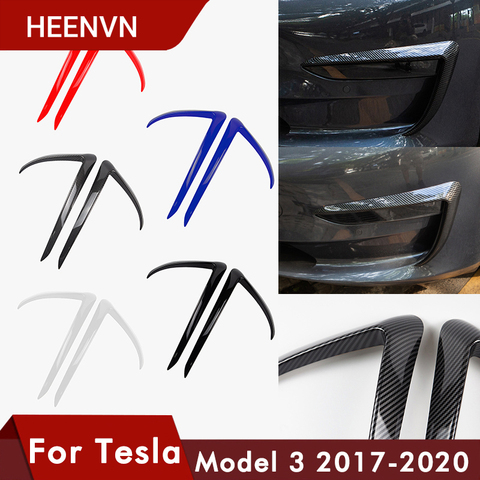 Heenvn-embellecedor de cuchilla delantera para Tesla modelo 3, accesorios de fibra de carbono ABS, color blanco y negro, Model3, modelo tres, 2022 ► Foto 1/6