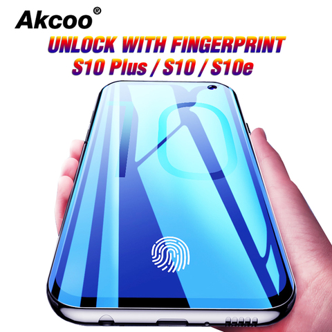Akcoo S10 Plus Protector de pantalla con el de huellas dactilares de desbloqueo para Samsung Galaxy S10 UV película de vidrio de la cubierta completa para S10e templado de vidrio ► Foto 1/6