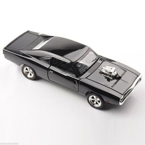 Coche de aleación moldeado a presión Minicar, modelo Dodge Charger, vehículo negro de juguete con luz y sonido, 1/32 ► Foto 1/6