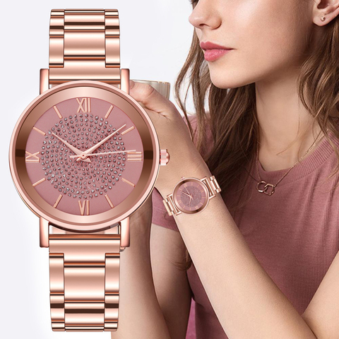 Relojes de lujo para mujer, relojes de pulsera de oro rosa con diamantes de lujo para mujer, reloj de pulsera magnético para mujer, reloj femenino 2022 ► Foto 1/6