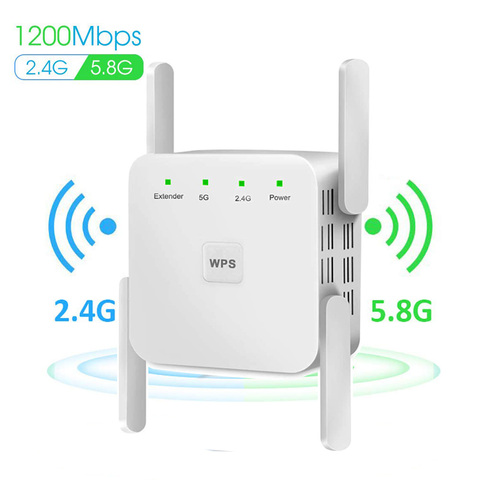 Repetidor WiFi inalámbrico extensor, amplificador de WiFi 2,4G/ 5G, amplificador de WiFi 300/1200Mbps, repetidor de señal de rango de enrutador grande, AC Ultraboost ► Foto 1/6