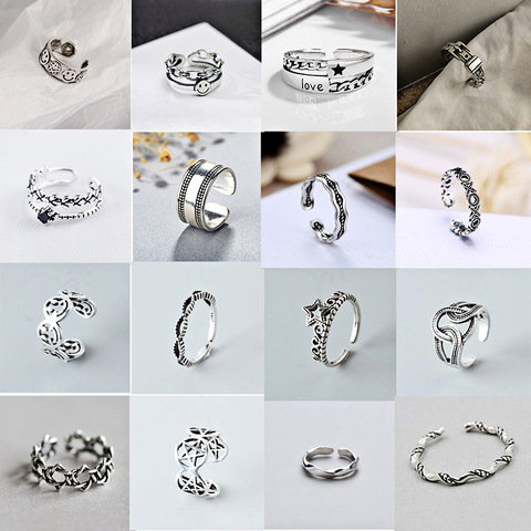 XIYANIKE-anillos de apertura Vintage para mujer, de Plata de Ley 925, tamaño de 16mm-18mm, joyería de fiesta geométrica ajustable hecha a mano ► Foto 1/6