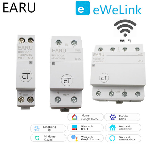 WiFi disyuntor 1P 2P 4P tiempo temporizador interruptor relé inteligente casa remoto Control por voz Control Alexa de Amazon, Google ► Foto 1/6