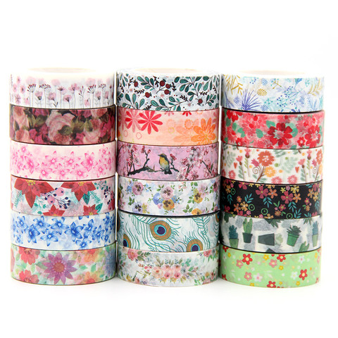 1 PC colorido Floral Washi Tape de papel 15mm * 10m flores cintas adhesivos decorativos bricolaje japonés cinta decorativa ► Foto 1/6