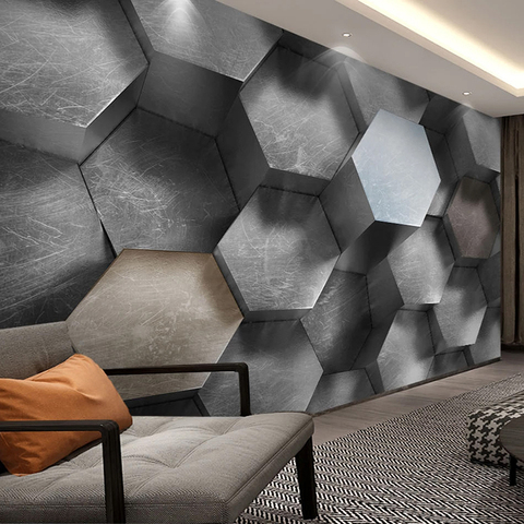 Papel tapiz estereoscópico 3D para pared, Mural de cemento gris, arte abstracto moderno, papel fotográfico hexagonal geométrico para decoración de sala de estar y dormitorio ► Foto 1/6