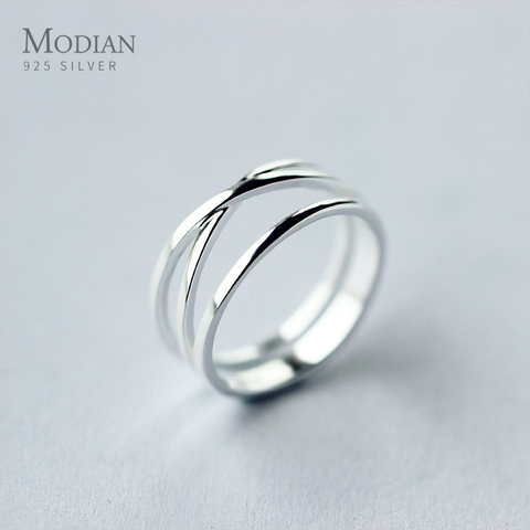 Modian-Anillo de plata de primera ley con forma de cruz para mujer, sortija, plata esterlina 925, estilo minimalista, 3 tamaños, joya fina ► Foto 1/3