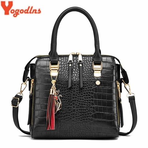 Yogodlns-Bolso de mano de piel sintética con diseño de cocodrilo para mujer, bolso de hombro con borlas, de lujo, con asa, 2022 ► Foto 1/6