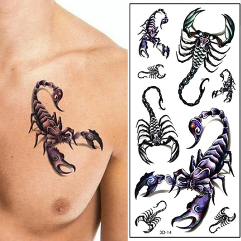 Pegatina de tatuaje impermeable 3D de escorpión y Rey para hombre, calcomanías de tatuaje temporales Unisex, arte corporal ► Foto 1/5