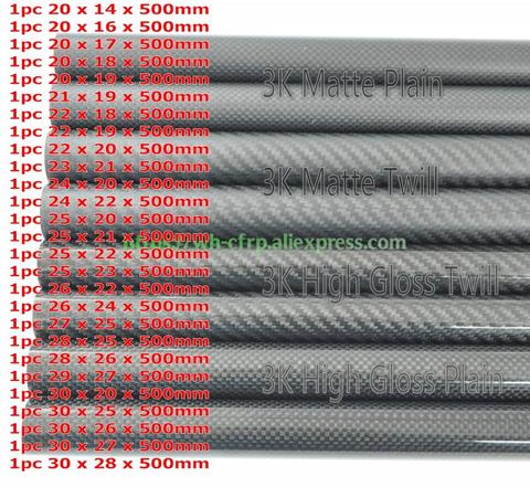1 Uds 3k fibra de carbono de Tubos L X 500MM OD 20mm 21mm 22mm 23mm 24mm 25mm 26mm 27mm 28mm 29mm 30mm Japón con 100% completa de carbono ► Foto 1/1