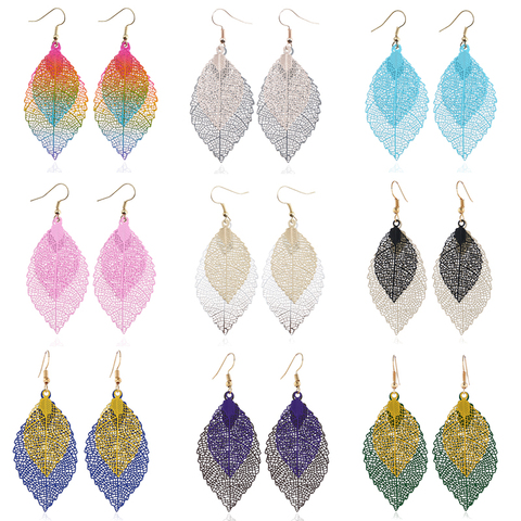 Pendientes colgantes de hojas de colores Para mujer, aretes huecas de largo clásico bohemio, joyería de Moda Para Las Mujeres ► Foto 1/6