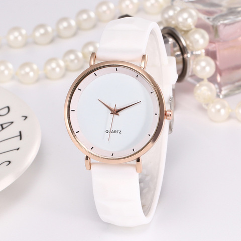 Reloj sencillo de oro rosa para Mujer, pulsera informal de silicona, color blanco ► Foto 1/6