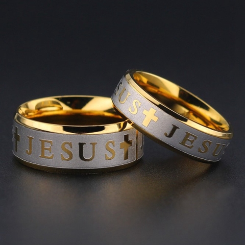 Anillo religioso cristiano Midi de acero inoxidable, anillo de cruz de Jesús rusos, anillo de amuleto de Dios, SAVE US para hombres ► Foto 1/6