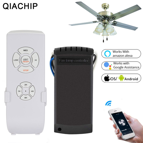 QIACHIP-ventilador de techo inteligente con WIFI, temporizador de aplicación remota y Control de velocidad para el hogar, funciona con Amazon Alexa y Google Home, CA de 110V y 220V ► Foto 1/6