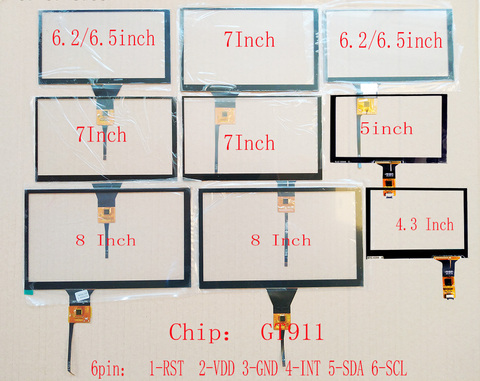 Panel táctil capacitivo de 4,3/5/6, 1/6, 2/6, 5/6, 9/7/8/9/10, 1 pulgadas, Sensor de pantalla táctil digitalizador, GT911 928 9271 615 Universal ► Foto 1/6