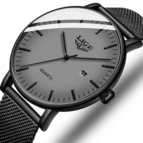 LIGE-reloj analógico de acero inoxidable para hombre, accesorio de pulsera de cuarzo resistente al agua con correa de malla, complemento Masculino de marca de lujo con diseño moderno y estilo informal, 2022 ► Foto 1/6