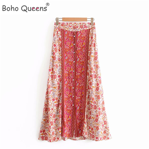 Boho Queens Hippie de verano falda para la playa Costura de malla lindo floral impreso vestido largo maxi Falda Mujer de gran tamaño ► Foto 1/6