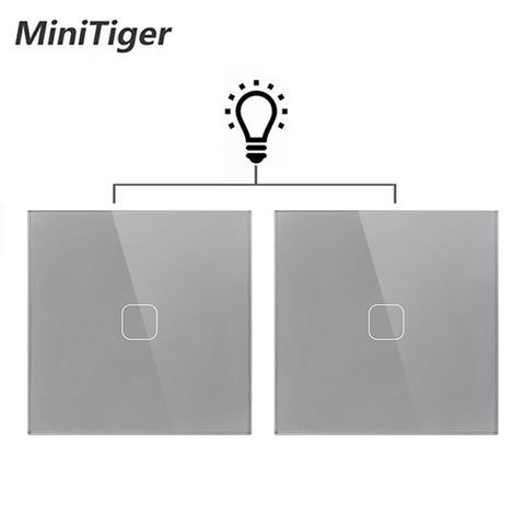 Minitiger-Panel de Interruptor táctil de 2 vías, interruptor de luz de pared, solo función táctil, estándar de la UE/Reino Unido, cristal gris, 1 banda ► Foto 1/5