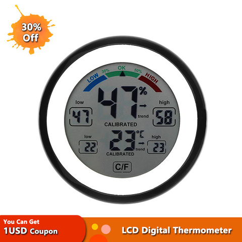 Termómetro Digital LCD multifuncional, higrómetro redondo con pantalla táctil para el hogar ► Foto 1/6