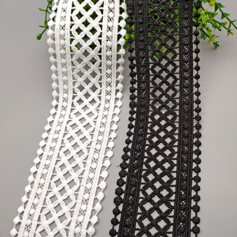 Cinta de encaje Floral bordado para costura de ropa, cinta de tela de encaje calado, color blanco y negro, 70mm y 75mm ► Foto 1/6