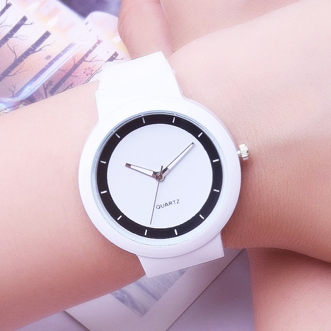 Blanco moda mujer relojes de silicona banda Reloj de pulsera de cuarzo analógico las mujeres relojes de pulsera de cuarzo Reloj femenino Reloj ► Foto 1/6