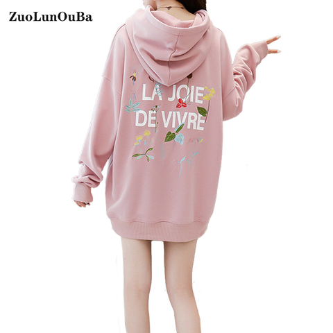 Moda desenfadada imprimir letra Harajuku flor mujeres Sudadera con capucha suelto de manga larga de algodón de Otoño de mujer suéter Delgado Tops ► Foto 1/6