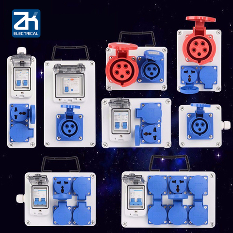 Caja de distribución de enchufe industrial portátil, caja de Control a prueba de agua de 380v y 220v para exteriores, combinado con grupo de plástico 16a 63a ► Foto 1/6