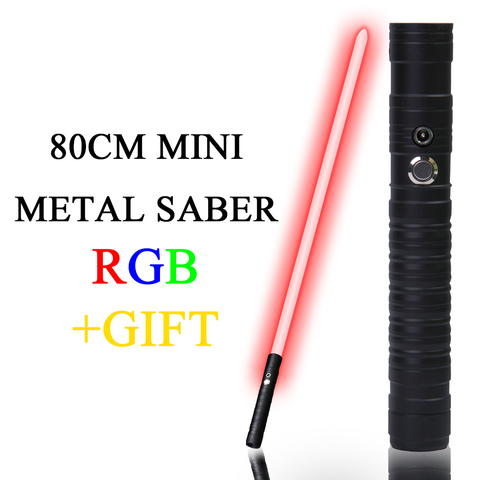 Jedi 80cm Mini sable láser RGB 7 cambio de colores LED espada mango de Metal pesado sonar el duelo dos en uno en Saber Cosplay Stage Props ► Foto 1/6
