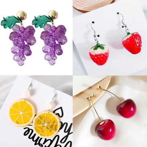 Pendientes coloridos de fruta para mujer, colgantes de cereza y uvas, cierre de gota, limón y naranja ► Foto 1/6