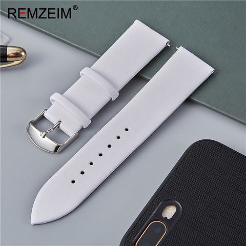 REMZEIM-Correa de cuero genuino para reloj, pulsera de piel de becerro suave de 16mm, 18mm, 20mm, 22mm, blanco, marrón, negro, accesorios para reloj ► Foto 1/6