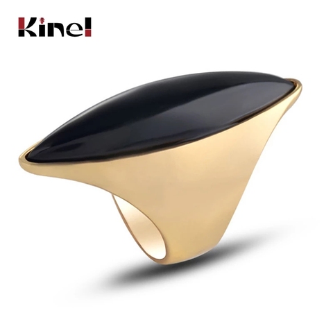 Kinel Hot Black Stone anillo grande para mujer anillos de fiesta de compromiso de Color dorado de lujo joyería de moda mejor regalo 2022 nuevo ► Foto 1/6